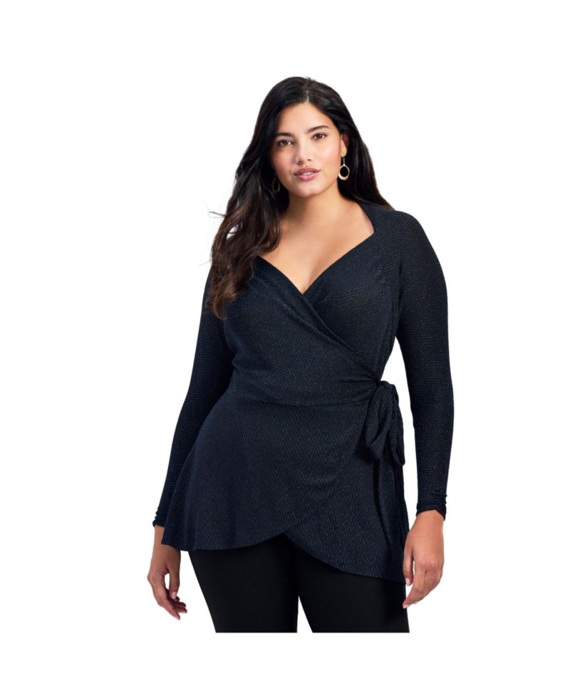 Women's Plus Size Glamour Sparkle Wrap Top