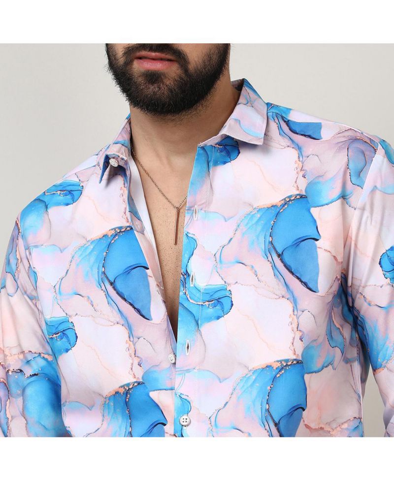 Men's Sky Blue & Ivory White Marble Shirt