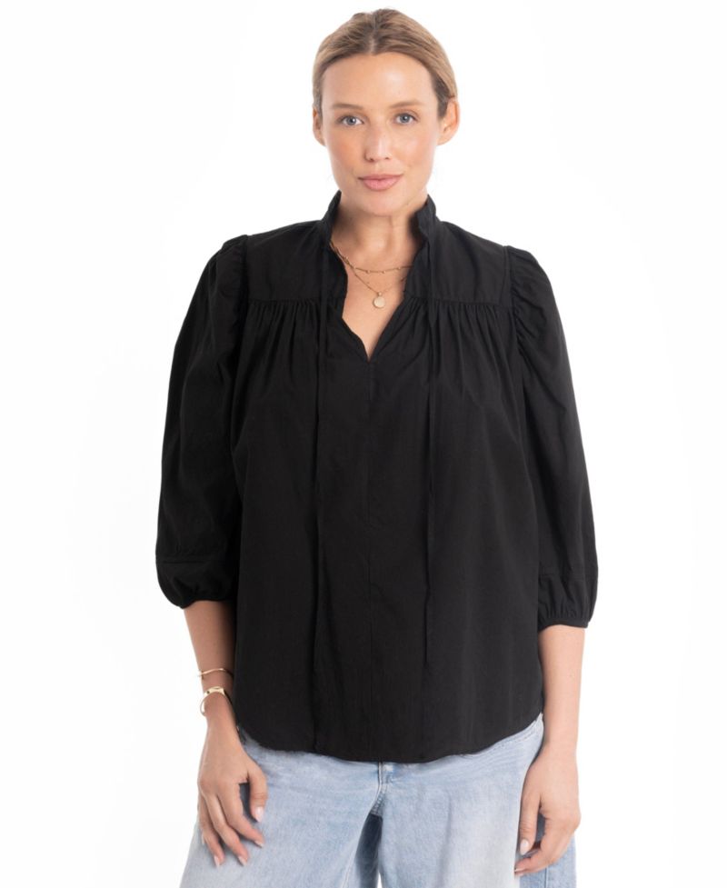 Women's Cotton Tie Neck 3/4 Sleeve Top