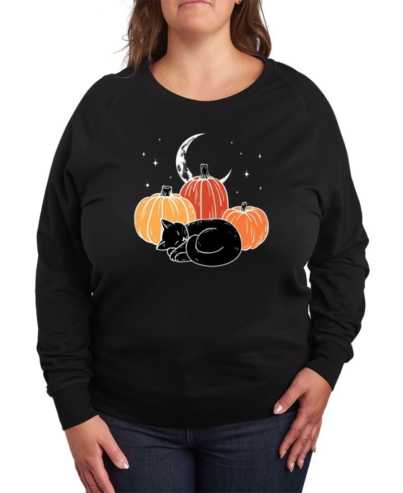 Plus Size Trendy Pumpkin Cat Graphic Pullover Top