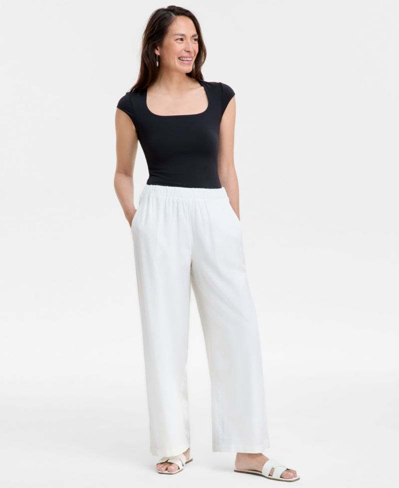Women's Linen Blend Wide-Leg Pull-On Pants