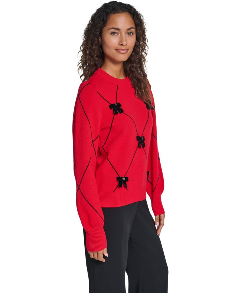 Women's Argyle 3D Bow Sweater