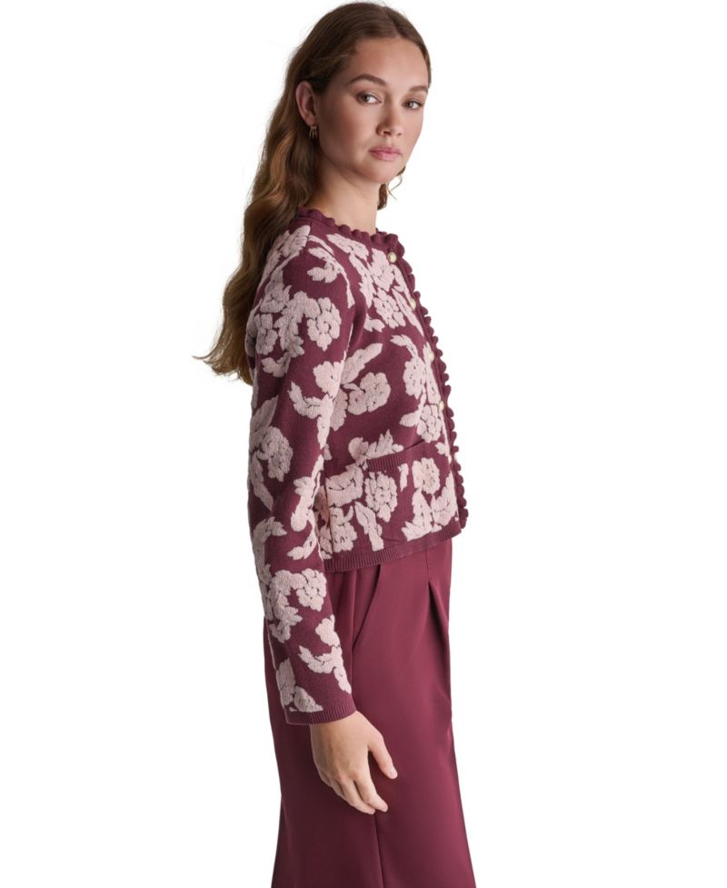 Women's Floral Crew-Neck Cardigan Sweater