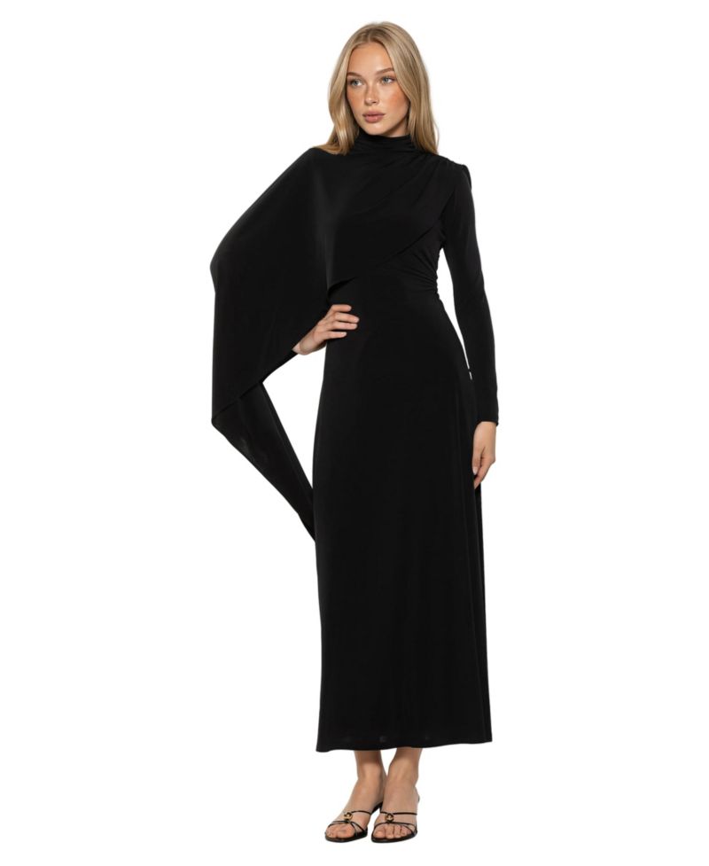 Women's Aziel Draped Cape Mock Neck Maxi Dress