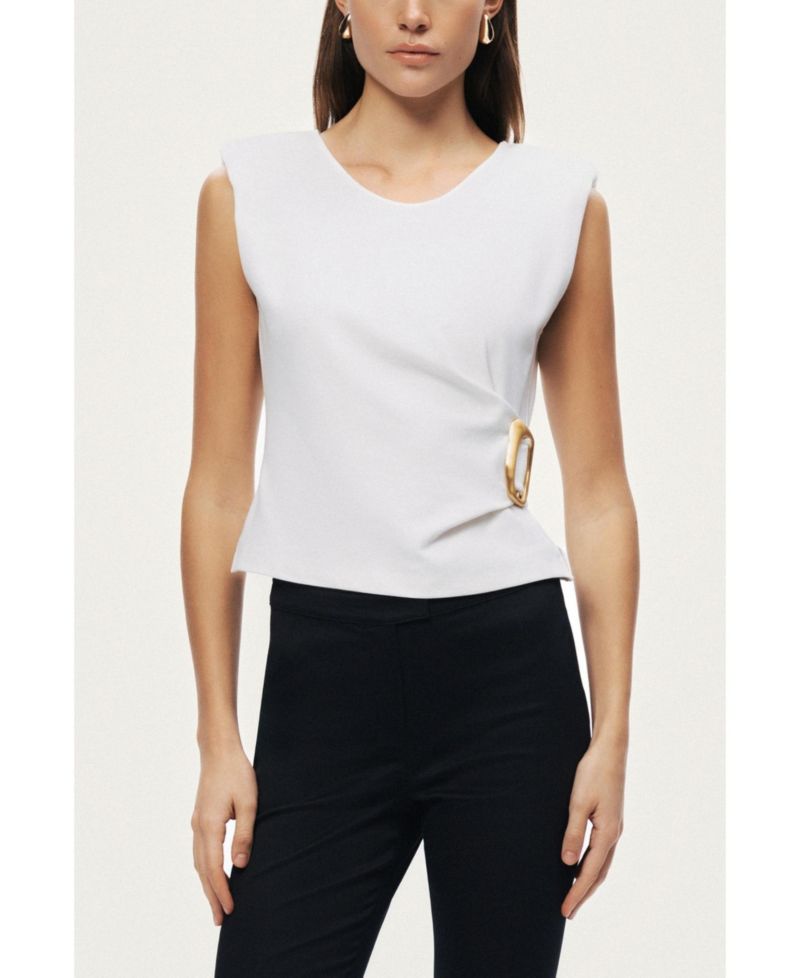 Women's Sleeveless Buckle-Detail Blouse
