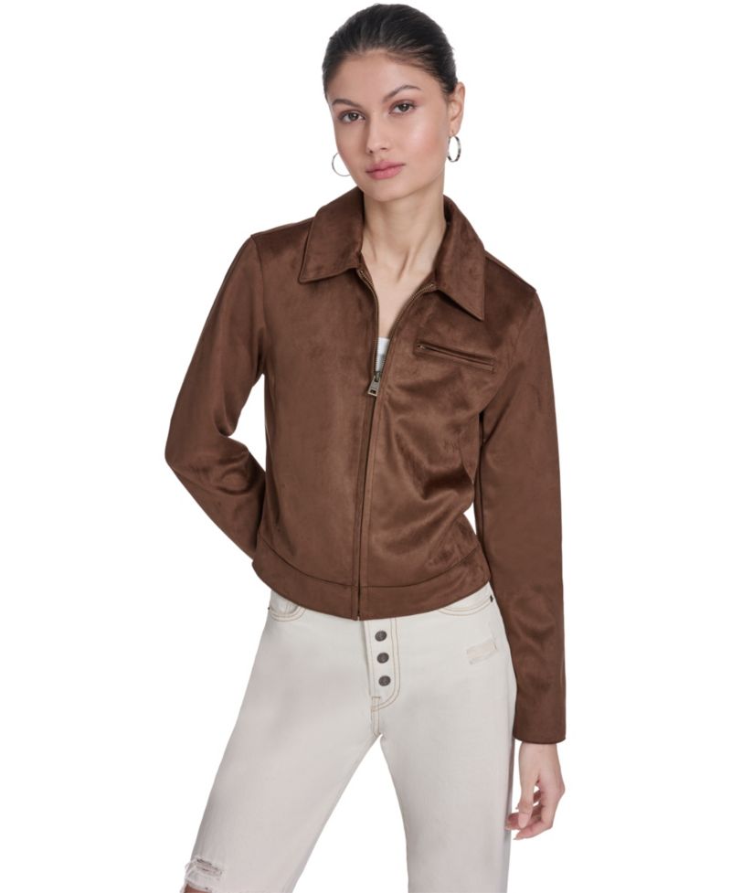 Women's Faux Suede Laydown Collar Jacket