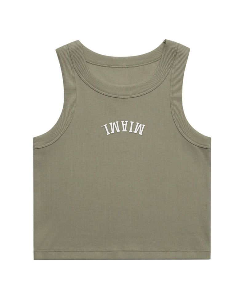 Women's Green Miami Hurricanes Upside Down Embroidery Ribbed Cropped Tank Top