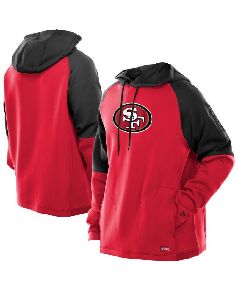 Men's Scarlet San Francisco 49ers Combine Authentic Color Block Raglan Pullover Hoodie
