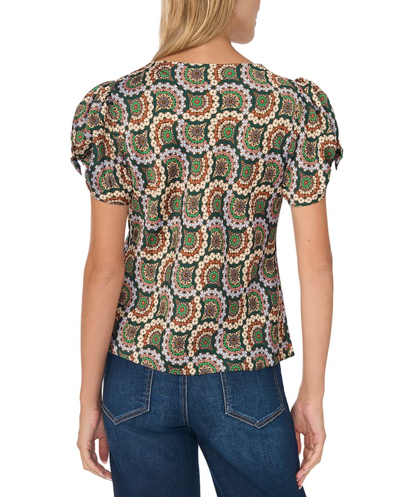 Women's Cowl-Neck Puff-Sleeve Bow Detail Blouse