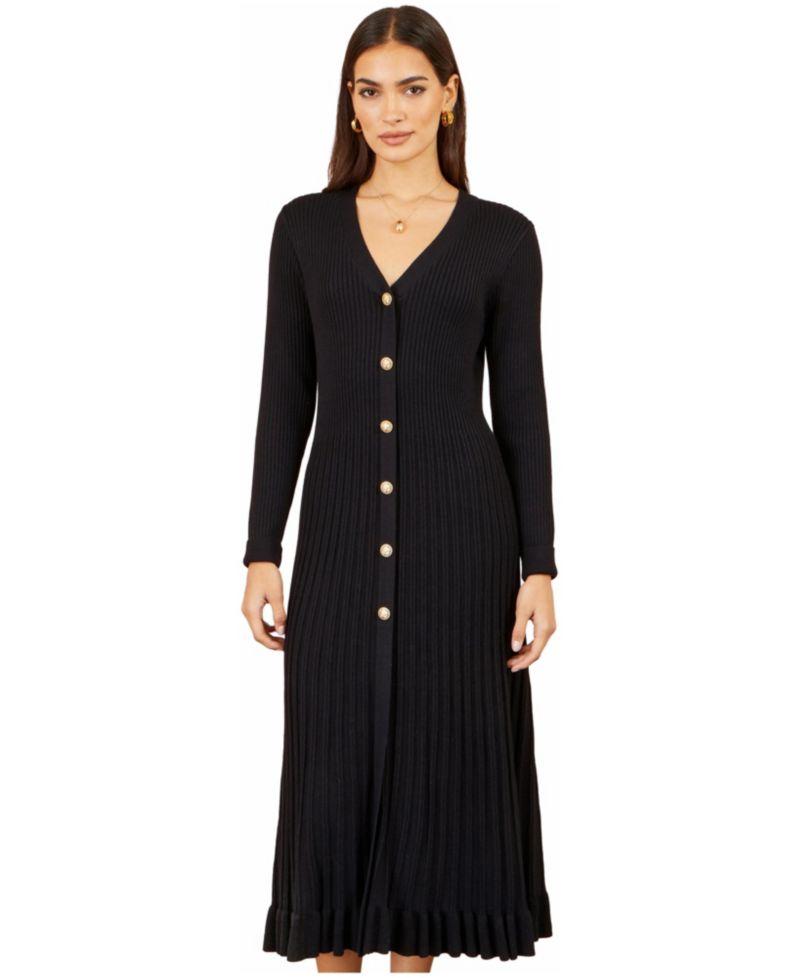 Women's Long Sleeve Ribbed Midi Knit Dress