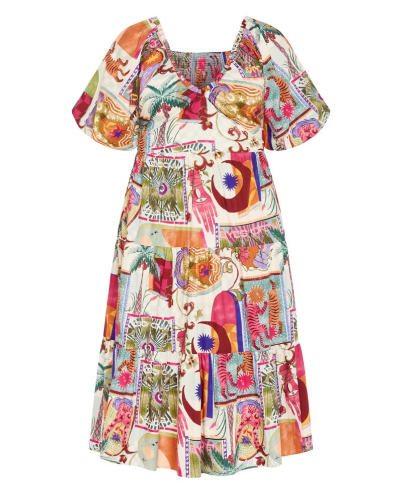 Women's Plus Size Simona Print Puff Sleeve Dress