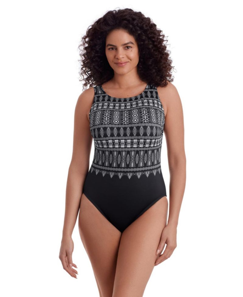 Women's Tribal Nights High-Neck Scoopback One-Piece Swimsuit, Long Torso