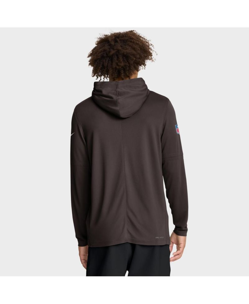 Men's Brown Cleveland Browns Sideline Pure Fury Performance Long Sleeve Hoodie T-Shirt