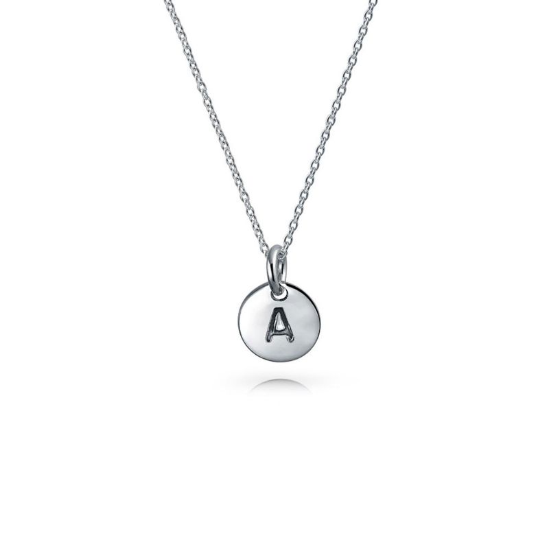 Tiny Circle Disc Alphabet Initial Y Pendant Necklace .925 Sterling Silver
