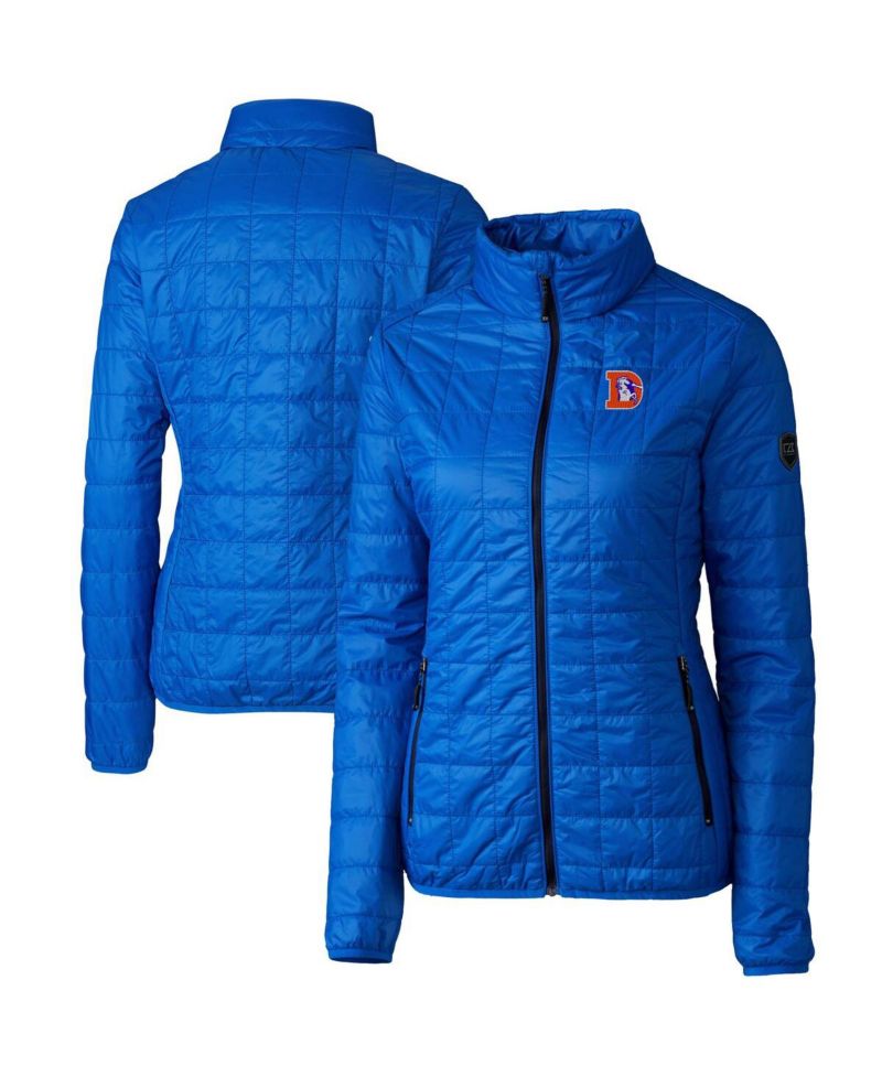 Women's Royal Denver Broncos Throwback Logo Rainier PrimaLoft Eco Full-Zip Puffer Jacket
