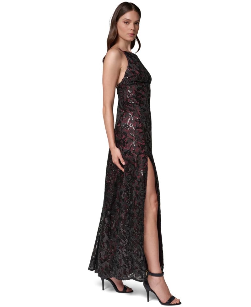 Women's Sleeveless Sequin-Embroidered Low V-Back Gown