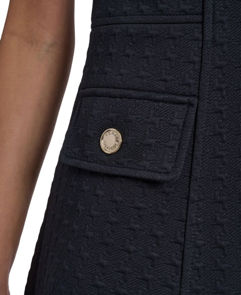Women's Short-Sleeve Textured Knit Front Zipper Shift Dress