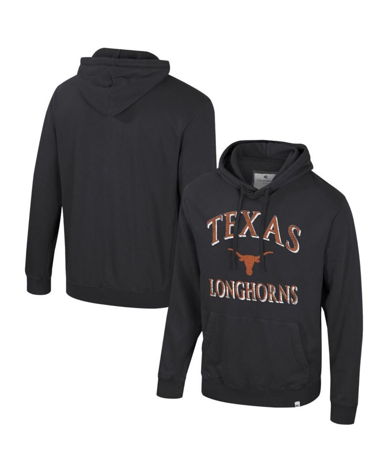 Men's Black Texas Longhorns Big & Tall Cap E-Tan Pullover Hoodie