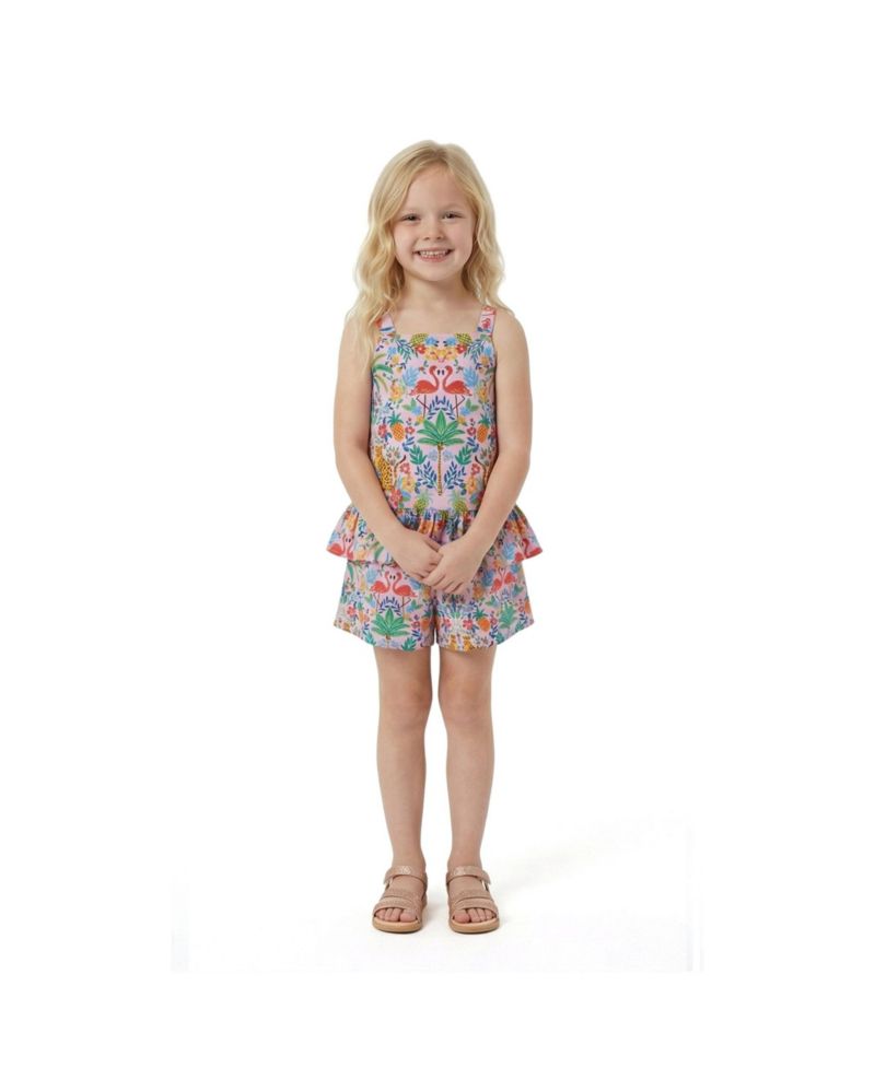 Little Girls Cheetah Textured Cotton Poplin Top and Short Set