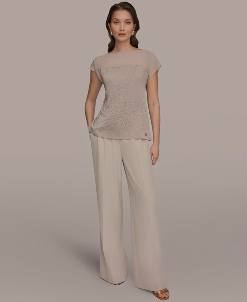 Women's Mixed Media Extended Shoulder Top