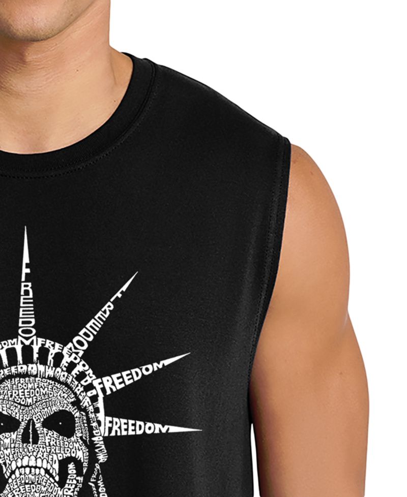 Men's Statue of Liberty Skull Crown Word Art Graphic Tank Top