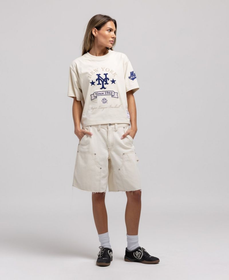 Women's Cream New York Mets Cooperstown Yacht Rock Boxy Cropped T-Shirt