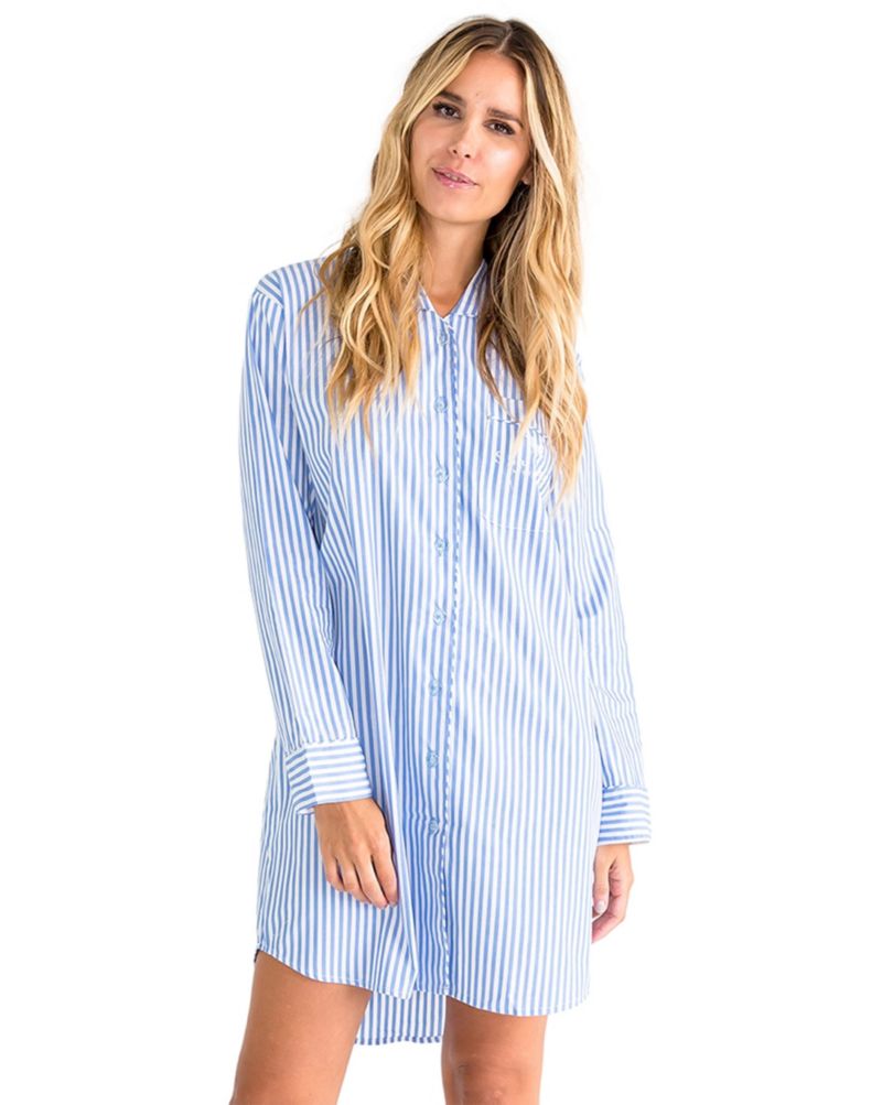 Women's Organic Cotton Poplin Button Down Pajama Night Shirt