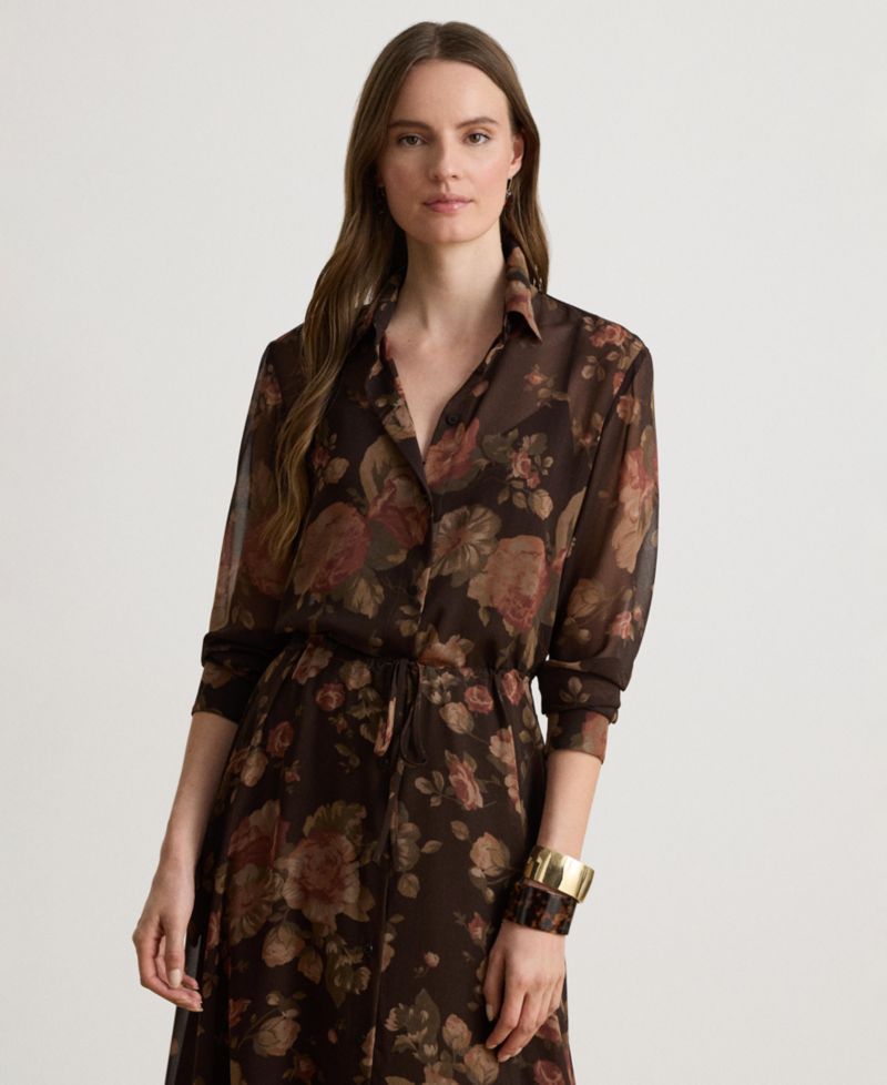 Women's Floral-Print Chiffon Shirtdress