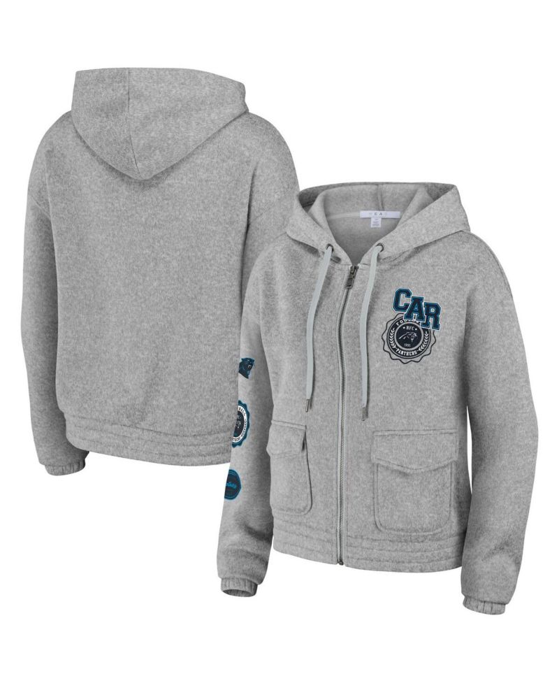 Women's Heather Gray Carolina Panthers Full-Zip Hoodie