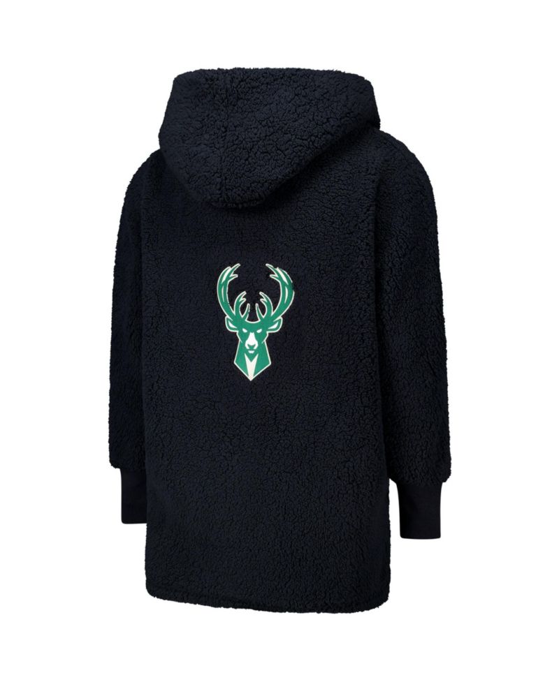 Men's and Women's The Best Lounger In The World Black Milwaukee Bucks Oversized Open-Front Hoodie Sweater