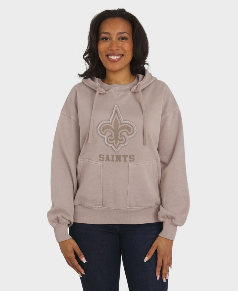 Women's Tan New Orleans Saints Washed Pullover Crewdie