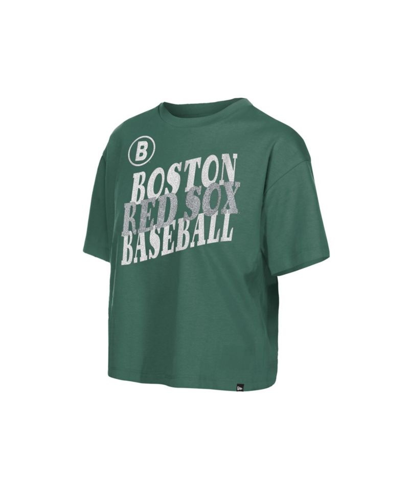 Women's Green Boston Red Sox City Connect Glitter Gel Cropped T-Shirt