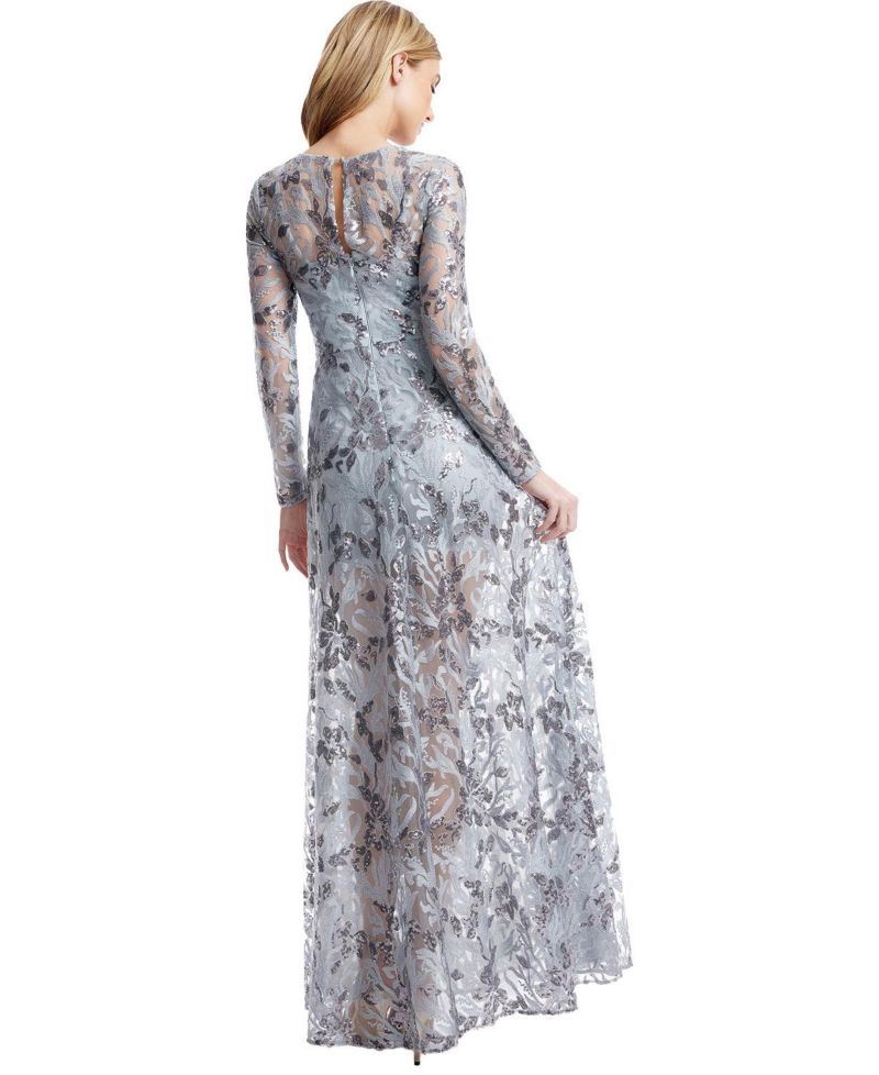 Women's Ava Long-Sleeve Floral-Sequin Gown
