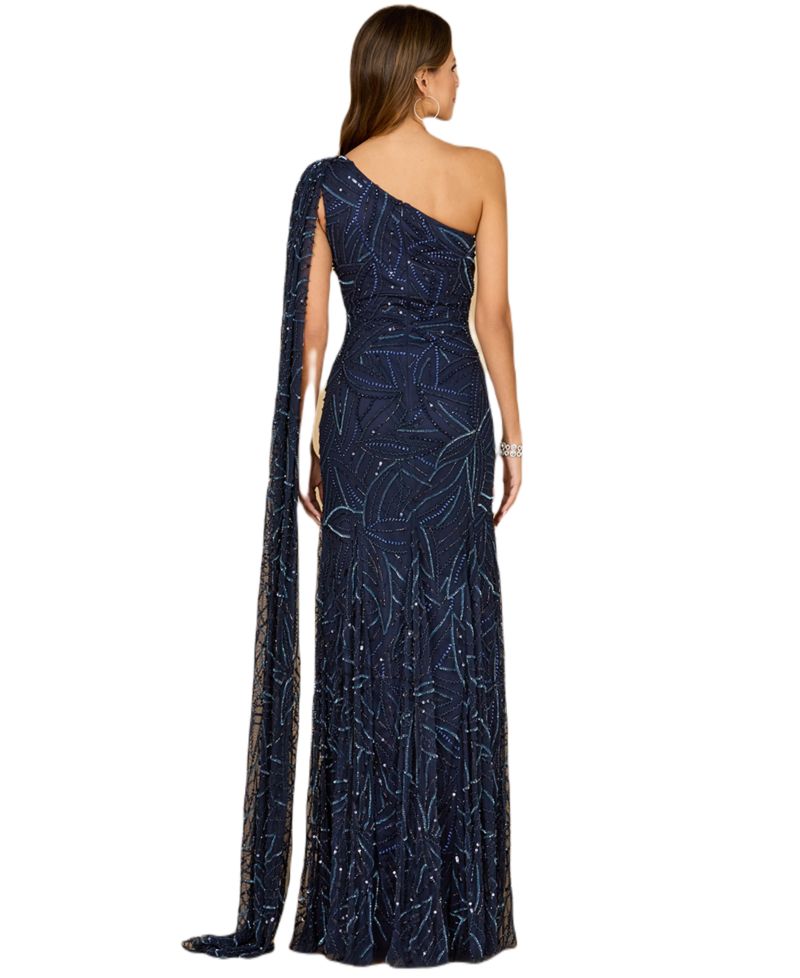 Women's One Shoulder Cape Gown