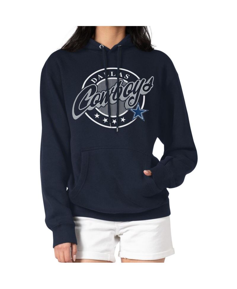 Women's Navy Dallas Cowboys Pinstripe Circle Fleece Pullover Hoodie