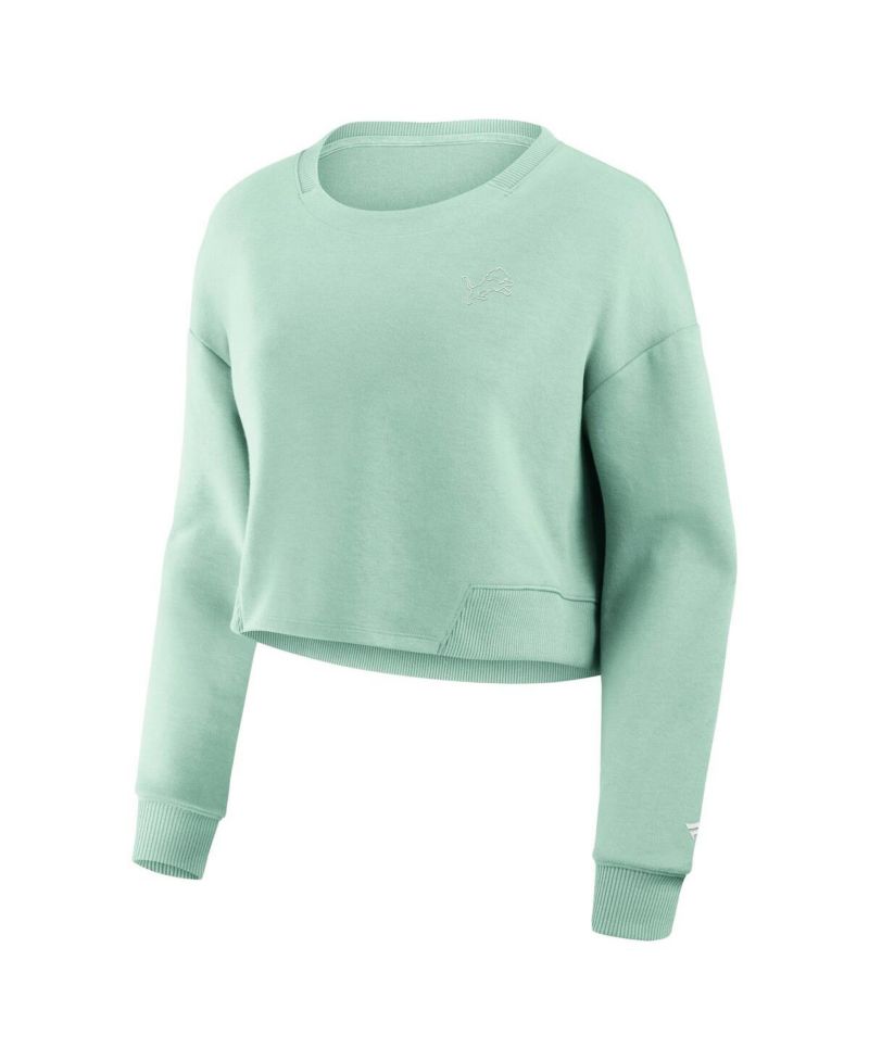 Women's Mint Detroit Lions Studio Cropped Pullover Sweatshirt