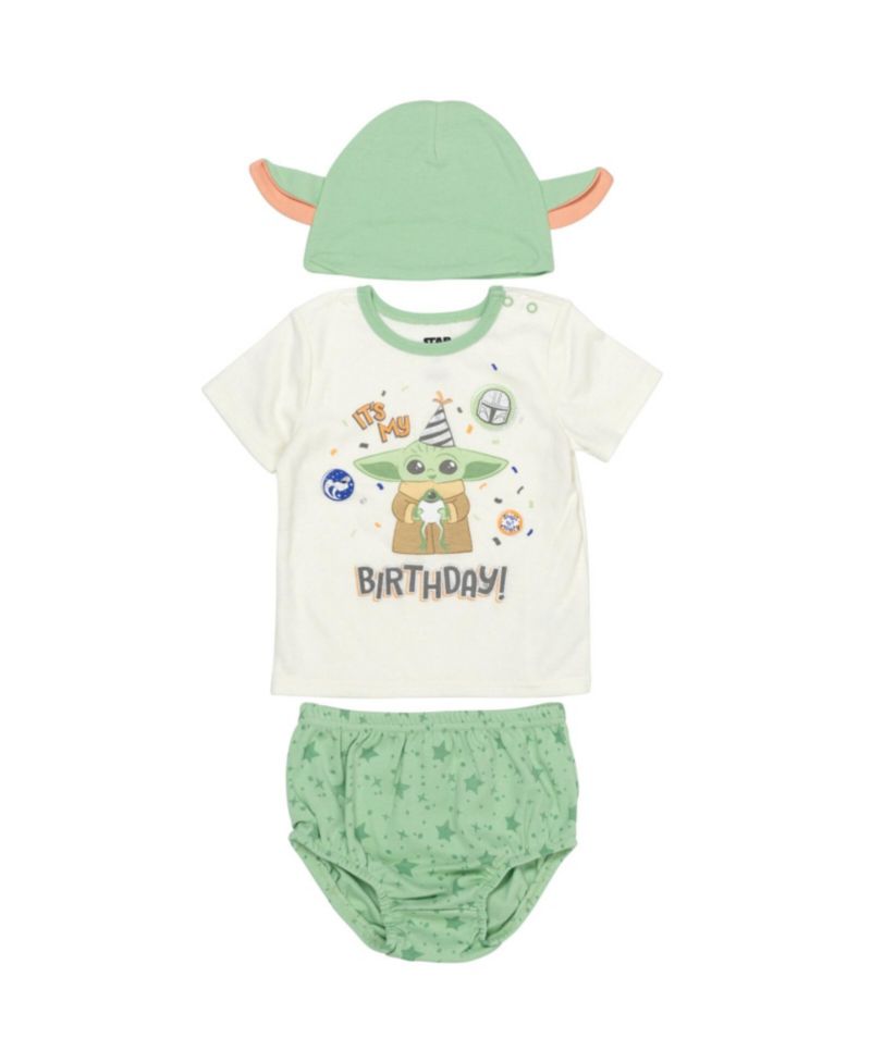 Baby Boys Yoda Pullover T-Shirt Diaper Cover and Hat 3 Piece Outfit Set