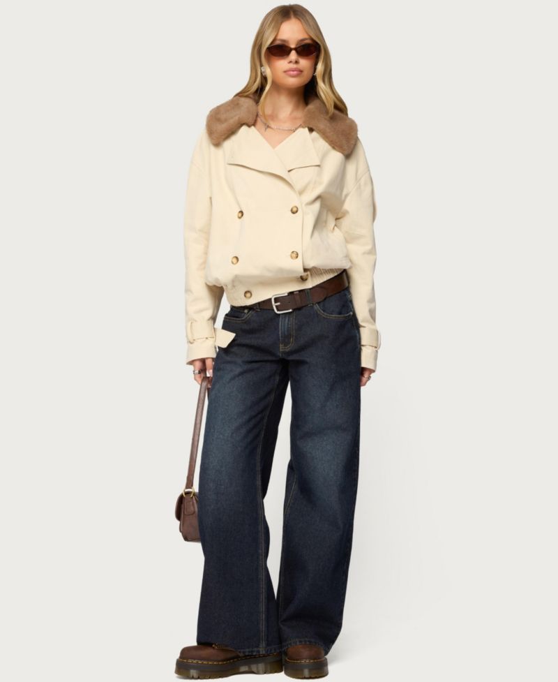 Women's Detachable Faux Fur Trench Coat