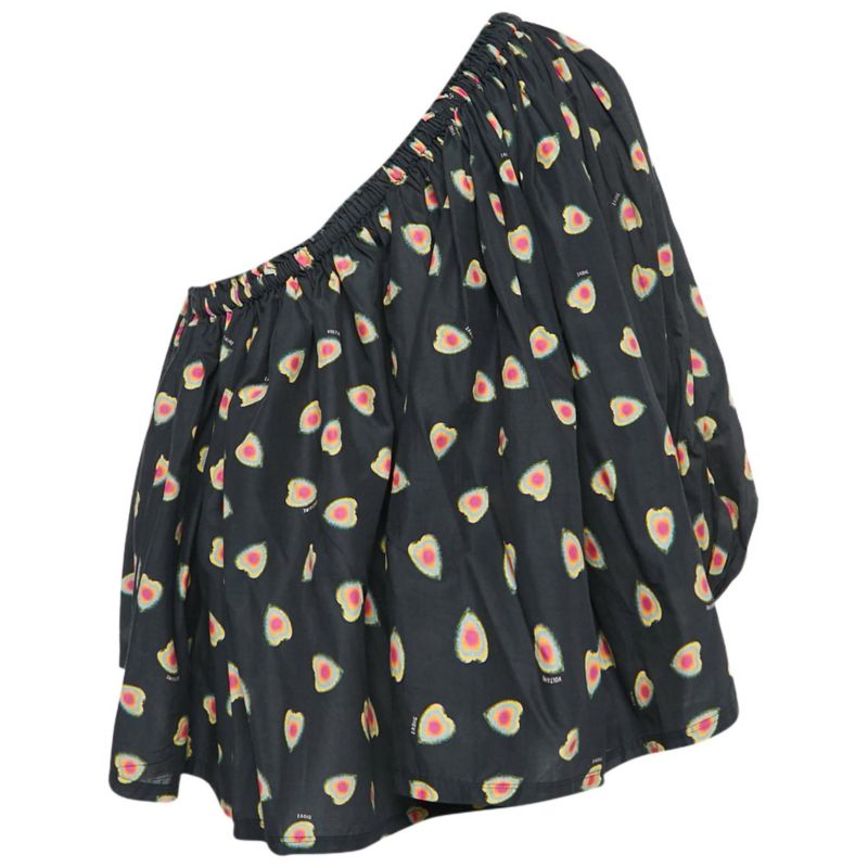 Women's Hearts Print Cotton One Shoulder Coeur Top