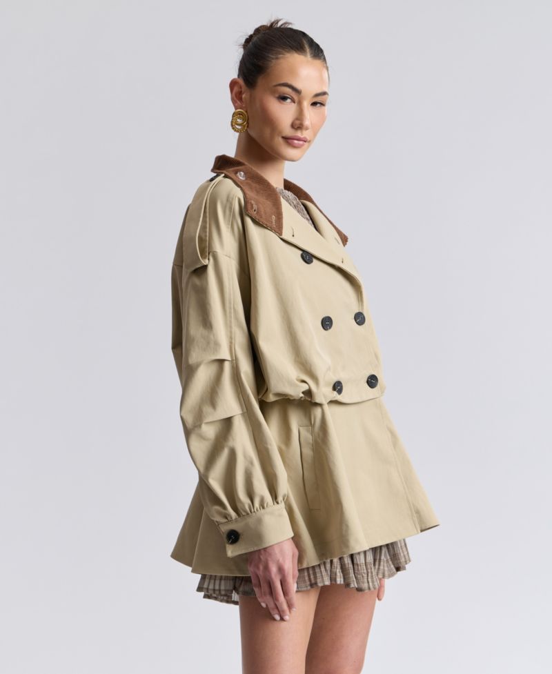 Women's Buton-Front Short Trench Coat