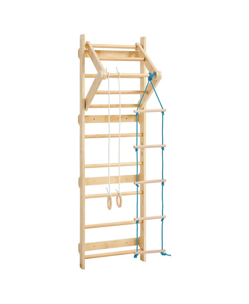 4 in 1 Swedish Ladder Wall Gym with Gym Rings and Pull Up Bar