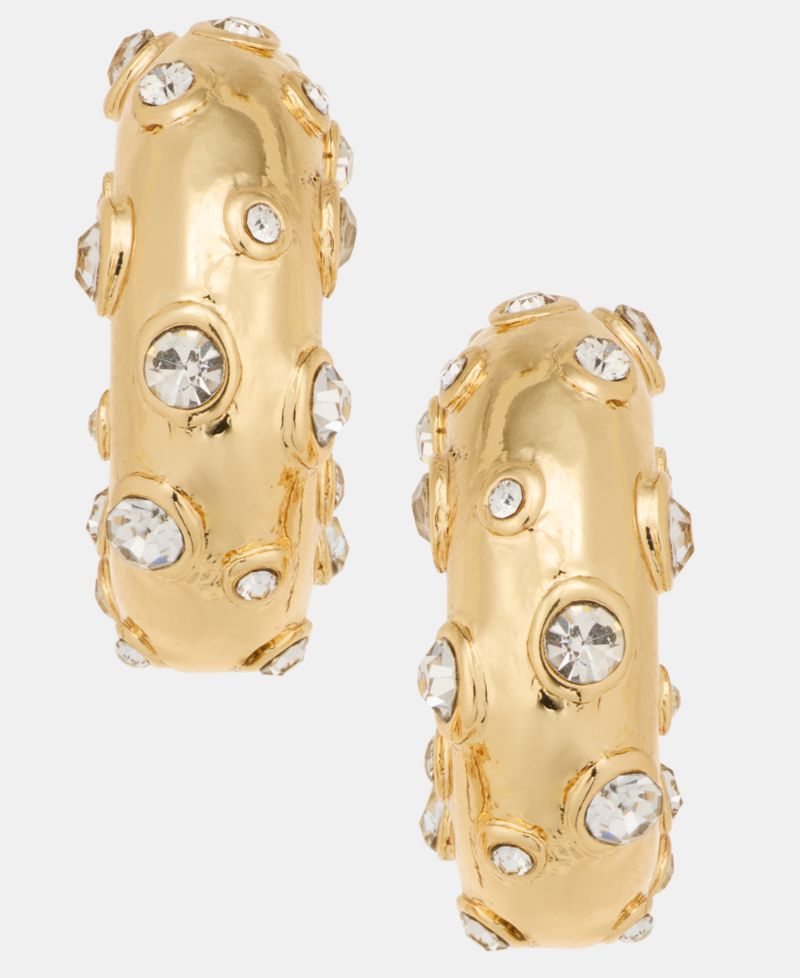 Small Pav&eacute; Chubby Hoop Earrings, 0.8"