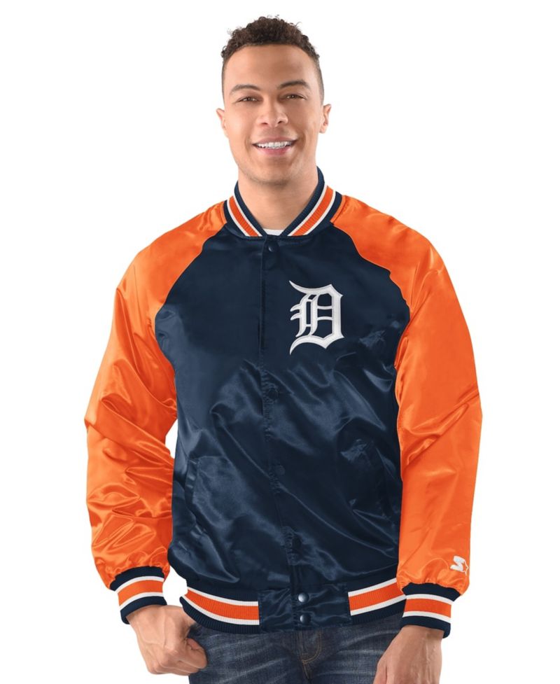 Men's Navy/Orange Detroit Tigers Raglan Blitz Varsity Jacket