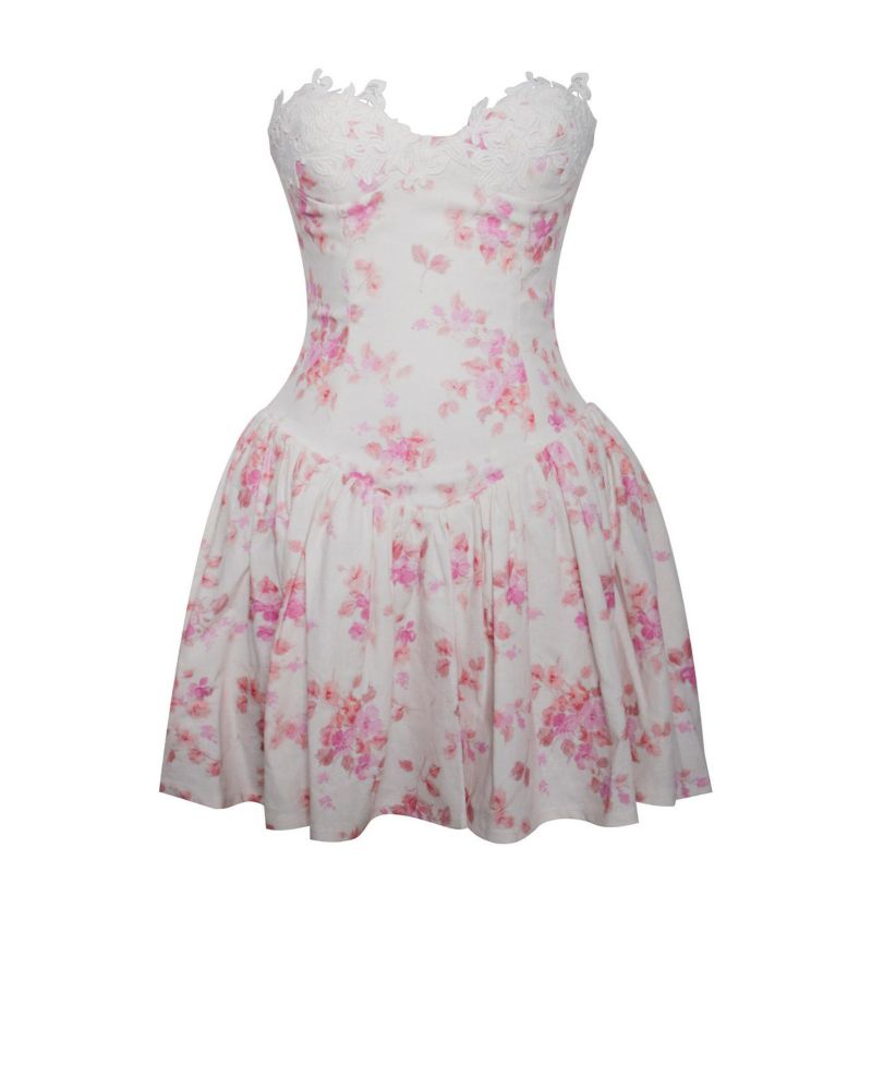 Women's Samara Floral Drop Waist Linen Corset Puffy Mini Dress
