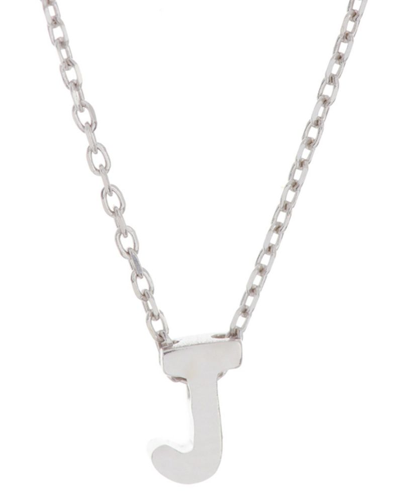 Rhodium-Plated Mini Initial A Pendant Necklace, 16" + 2" extender