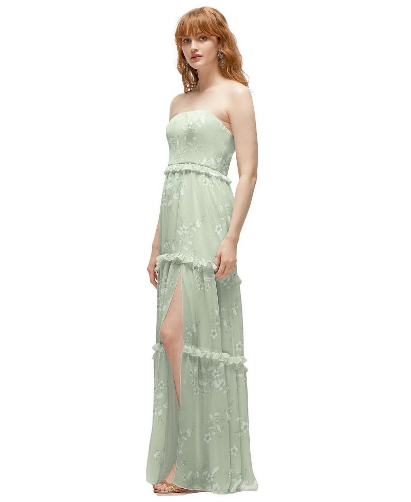 Strapless Chiffon Maxi Dress with Tiered Micro Ruffle Full Skirt