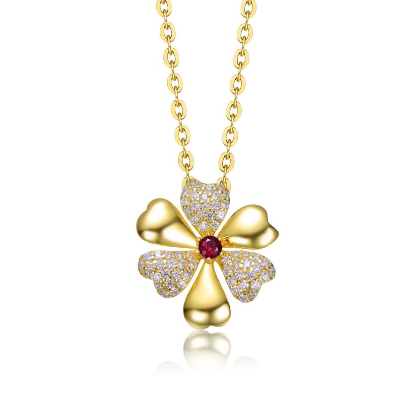 Sophisticated 14K Gold Plated CZ Pave Floral Necklace