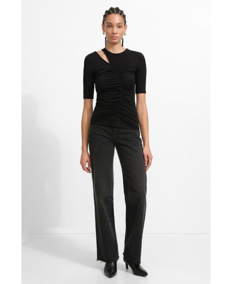 Women's Paz Shoulder-Cutout Crew-Neck Gathered Jersey Elbow-Sleeve Top