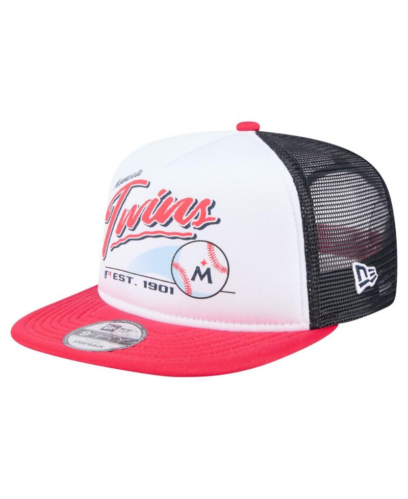 Men's White/Red Minnesota Twins Retro Script Trucker 9FIFTY Snapback Hat