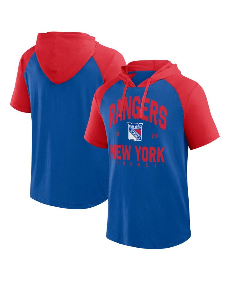 Men's Blue New York Rangers Prime Raglan Short Sleeve Pullover Hoodie